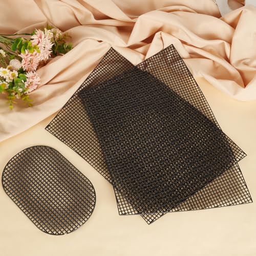 Image of WADORN 2 Sets Clear Mesh Plastic Canvas Sheets for Embroidery, Blank Needlepoint Canvas Sheets for Crochet Bucket Bag Making Acrylic Yarn Knit Crochet Projects DIY Handmade Bag Weaving Kit, Black