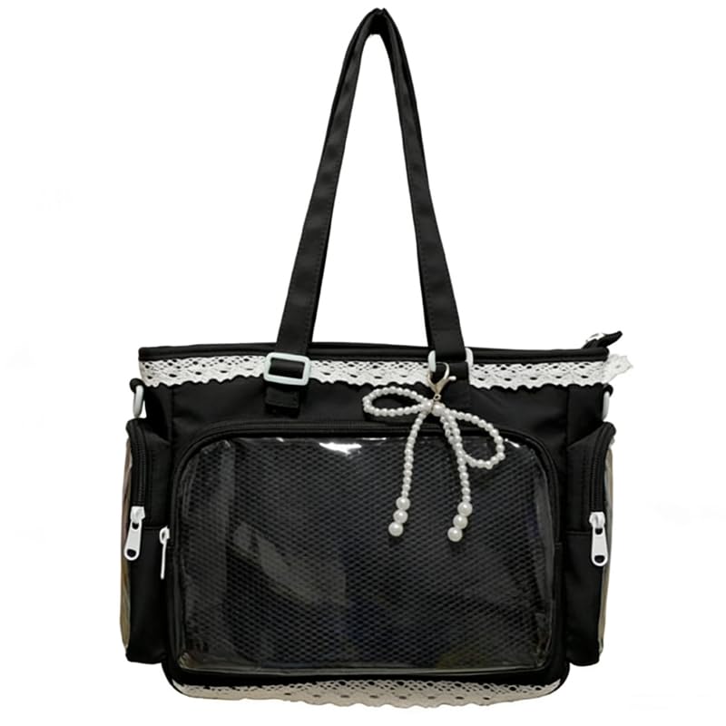 YFGBCX Ita Crossbody Tote Bag cute Clear Pin Display Bag with Insert Shoulder Purse for Anime Badge Collection (Black)