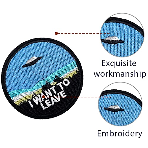 Obokata Iron On Ufo Patches, I Want To Leave Embroidered Patch, Retro Sew On Emblem Applique Diy Accessories For Jackets, Clothes, Hats, Backbags, Pants, Clothing & Jeans. #TOP1