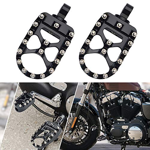 Goldfire Offroad 1 Pair Black CNC Wide Foot Pegs 360° Roating MX Chopper Bobber Style Fits for HD Dyna Sportster Fatboy Iron 883 (Black)