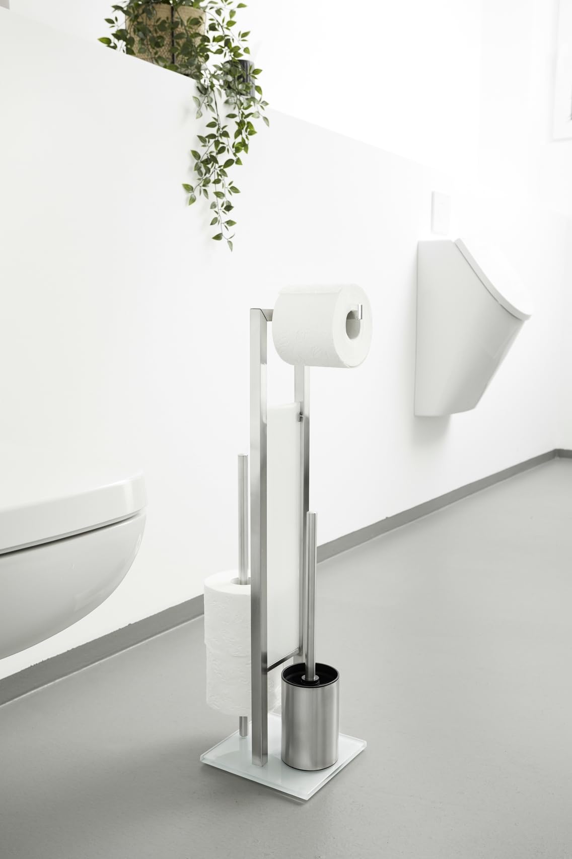 WENKO Piantana portarotolo e scopino WC Rivalta - Portascopino WC, Acciaio inossidabile, 18 x 70 x 23 cm, Opaco