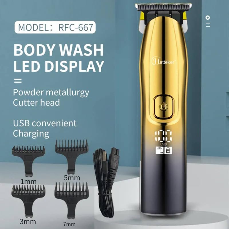 Image of Hatteker HT-667 Digital Display Pro Li Outliner Cordless T Blade Trimmer Professional 0.1 Gaped Outlining For Barbers 0.1Mm Balding Shape up IPX7 Waterproof Powerful Rotary Motor 180 Min Runtime