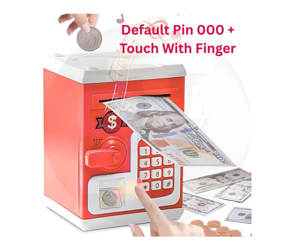 Image of Alpenia ATM Piggy Bank with Password Protection & Finger Sensor | Multicolour | Electronic Money Safe for Kids | Automatic Coin & Cash Deposit, Learning Toy for Saving & Money Management