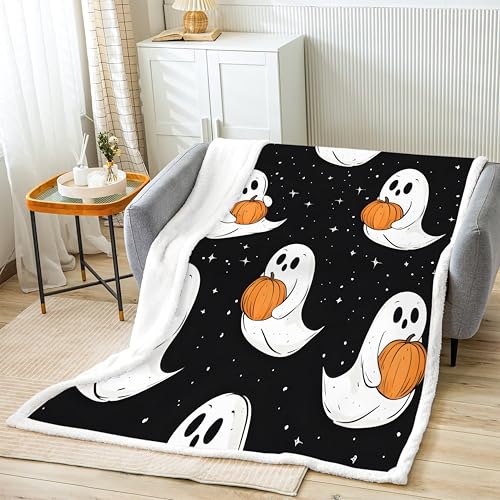 Plaid hiver pour lit 1 personne couverture sherpa citrouille - 4
