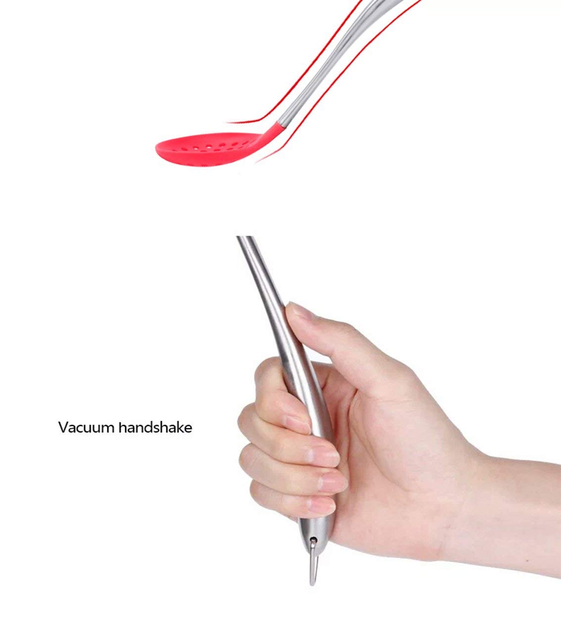 P-Plus International Silicone Spatula Versatile Tools Baking and Mixing | Non-Stick & Heat Resistant | Strong Stainless Steel Silicone Wok Turner (Steel Skimmer RED) 3