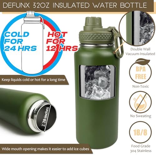 Image of 32 Oz Water Bottle with Sleeve - Insulated Bottle with Strap Stainless Steel Gym Water Bottles for Men Sports Workout Hiking Camo Green