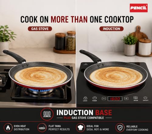 Image of Pencil Premium Non-Stick 28cm Flat Tawa | Triple Layer Coating | Induction Base Tawa | Durable and Efficient