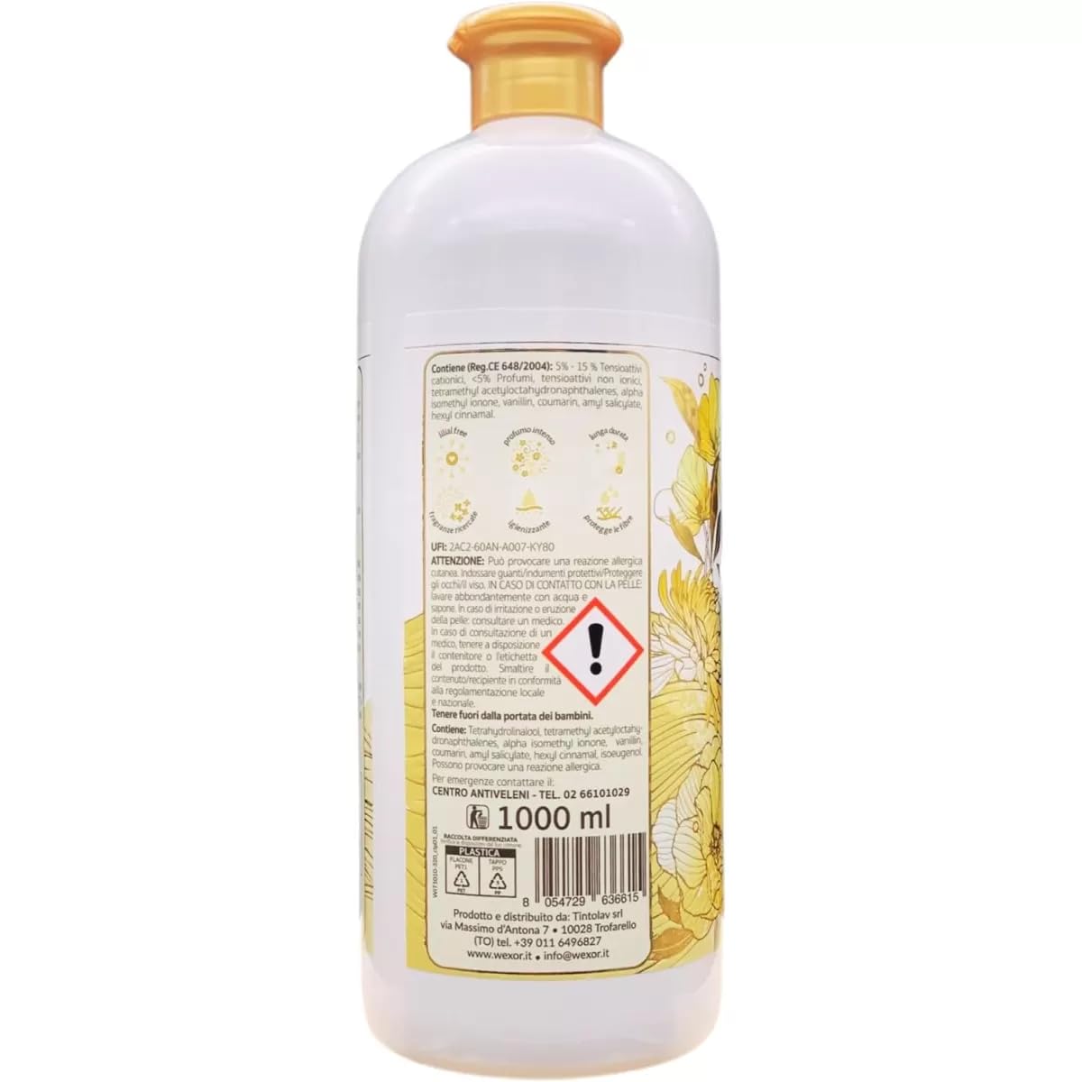 WEXOR - 8 ammorbidenti extra profumati con essenza concentrata, vaniglia e tiare, 55 lavaggi 1 litro + portachiavi Beni Culinari