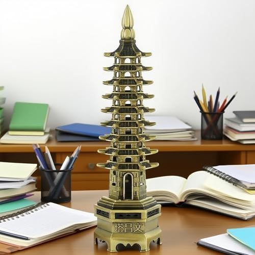 Estatua Pagoda Wenchang Nueve Pisos Bronce Antiguo miniatura 6