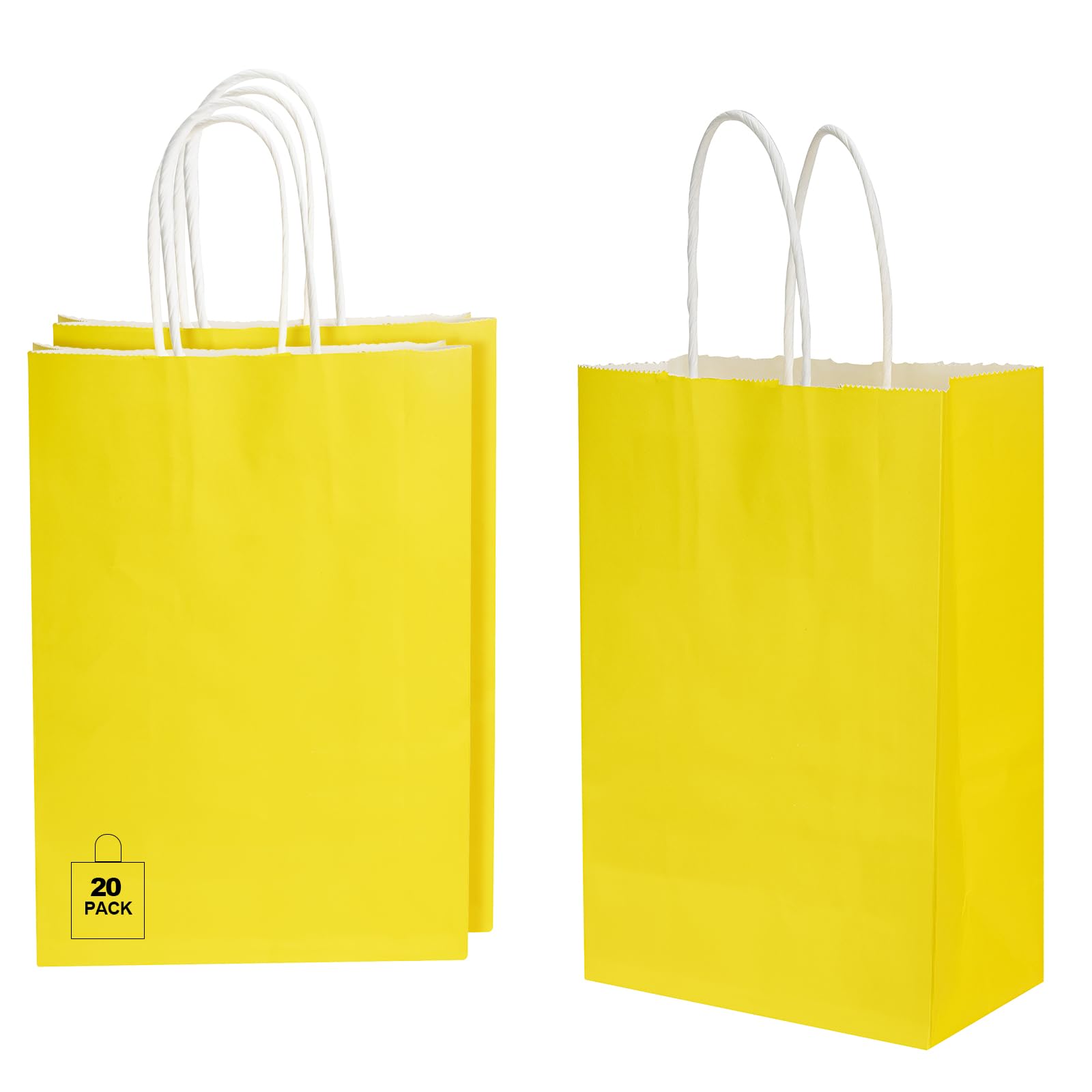 20 Pack Yellow Paper Party Gift Bags with Handles - Assorted Bright Colors for Birthdays, Weddings, Baby Showers, Hen Nights & More - Perfect for Kids and Adult Party Favors, Treats & Small Gifts!