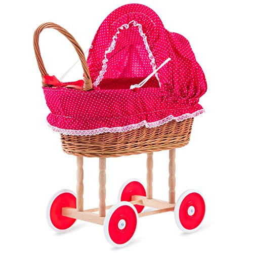 Landau de poupée GaGaDumi Sophia en Osier, Osier tissé à la Main, Cadre en Bois, Linge Inclus, Cadeau pour Les Filles à partir de 1 an Cover