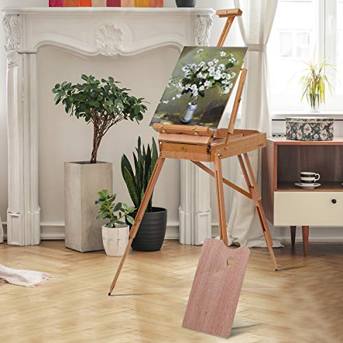 Tangkula French Style Painting Easel, Portable Art Easel With Sketch Box, Artist Drawer, Palette & Shoulder Strap, Adjustable Tripod Wooden Easel Stand Holds Canvas Up To 34" For Painting, Drawing #TOP1