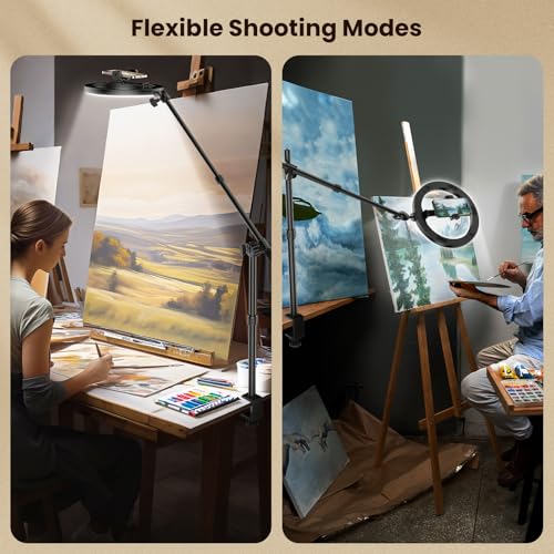 Image of Ring Light for Desk with Overhead Phone Mount and Phone Holder - CRI >95 - Ring Light with Stand for Video Recording, Adjustable Desk Tripod with Ringlight for Artist /Painting /Content Creator /DIY