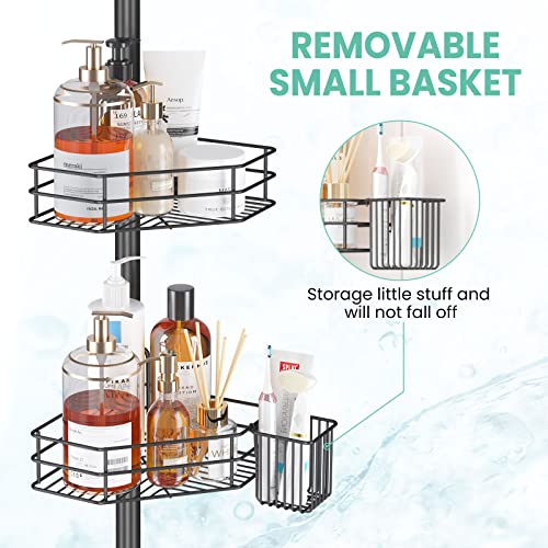 Seirione Rustproof Corner Shower Caddy Organizer, 4 Large Baskets For Storage Bathroom Accessories, Tension Pole Extend From 56 To 114 Inch, Black #TOP3