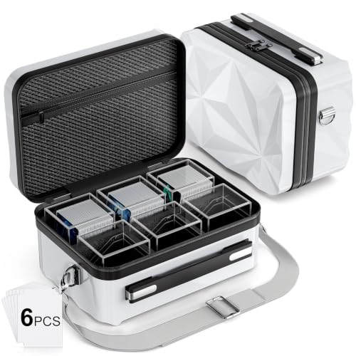 Image of Proijeut Card Deck Box with Portable Case, 6 Pack Clear Commander Deck Box with 6 Dividers, Holds 600+ Double Sleeved Cards, Fit for MTG, YuGiOh, TCG(Geometric Silver)