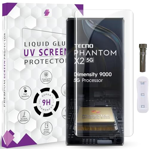 Image of Advanced HD+ UV Tempered Glass Screen Protector For Tecno Phantom X2 / X2 Pro (6.8 Inch, Pack of 1) Full Adhesive UV Curved Screen Guard, Case Friendly with installation kit & Guide