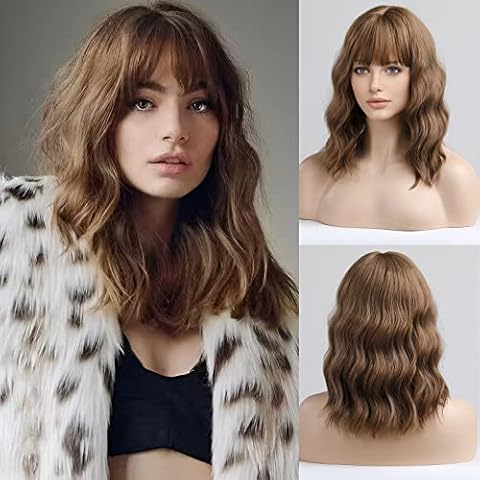 HAIRCUBE Peluca Sintética Marrón Corta con Flequillo Cover