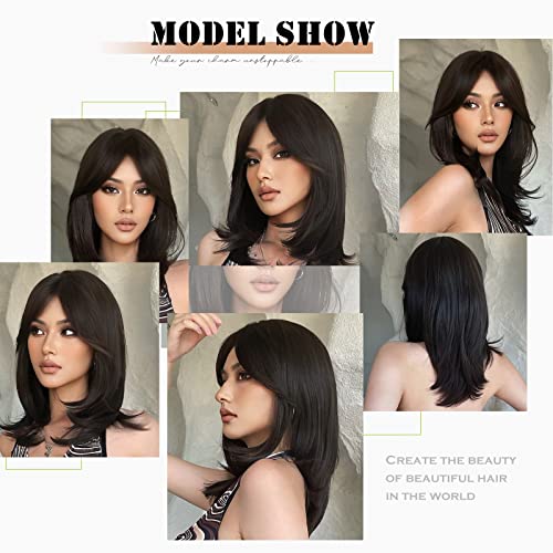 Haircube Long Dark Brown Wigs For Women, Synthetic Hair Wig With Bangs For Daily Use #TOP1