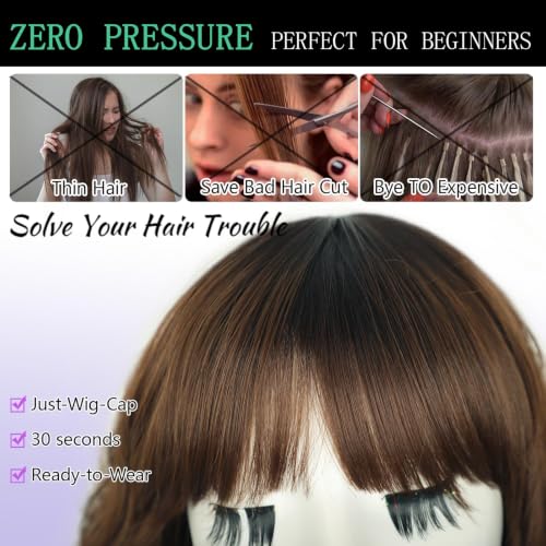 Image of AISI HAIR Bob Curly Wig with Bangs Short Wavy Wigs for Women | 14 inch, Ready to Wear, Heat Resistant Fiber Hair, Shoulder Length wig, Natural Appearance, Beginner Friendly for Daily