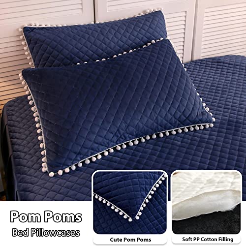 Image of LIFEREVO Luxury Plush Shaggy Duvet Cover Set, Soft Velvet Fluffy Furry Duvet Cover Set(1 Faux Fur Fuzzy Comforter Cover + 2 Pom Poms Pillowcases) Solid Bedding Set, Zipper Closure(Full /Queen, Navy)