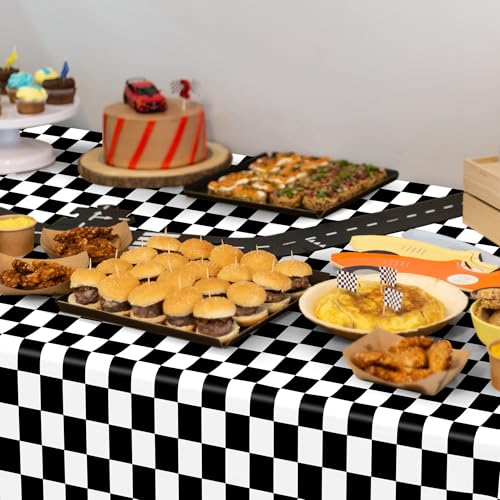 Image of 12Pack Table Cloth Rectangle Table, 54 inch x 108 inch Plastic Tablecloth, Black and White Checkered Table Covers, Waterproof Disposable Table Cloth for Outdoor Picnic Indoor Birthday Party Supplies Dinner
