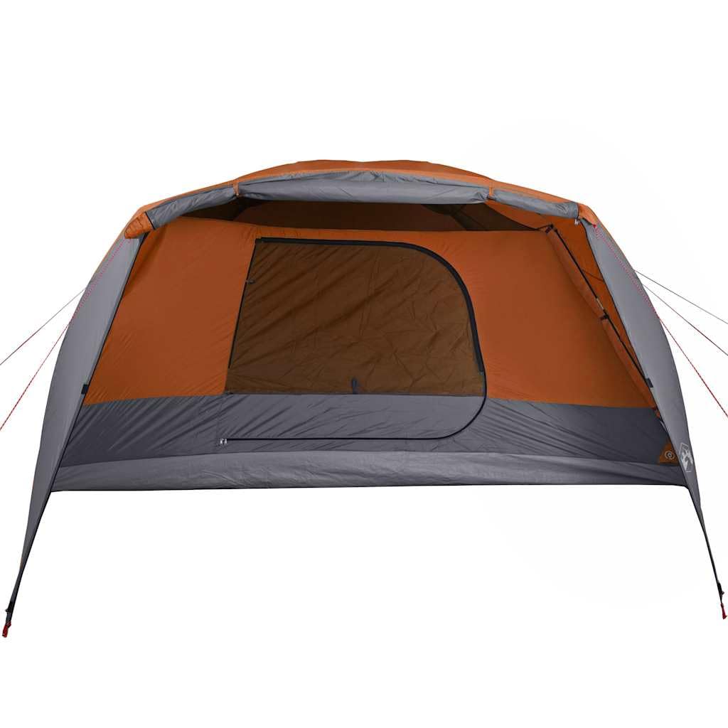 Tenda da Campeggio 6 Persone, Impermeabile con Tettorino, Grigio/Arancione, 2 Porte + Veranda, Design Ventilato, per Famiglie e Pesca, 412 x 370 x 190 cm