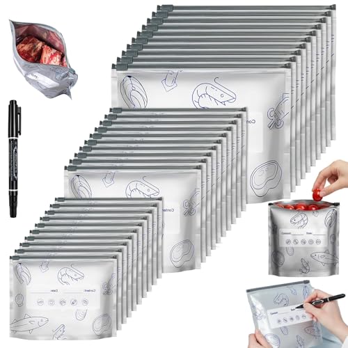60 PCS Gefrierbeutel Zipper, Wiederverwendbare Aluminium...