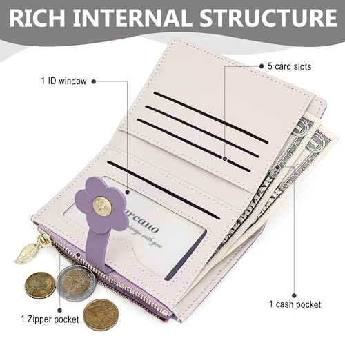 Image of Farcauo Small Floral Womens Wallet Cute Wallets for Women Thin Purple Women's Wallet Kawaii Flower Card Wallets for Women Ladies
