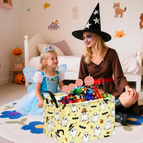 Image of Halloween Basket Yellow Pumpkin Ghost Storage Toy bin For Boys Girls Kids