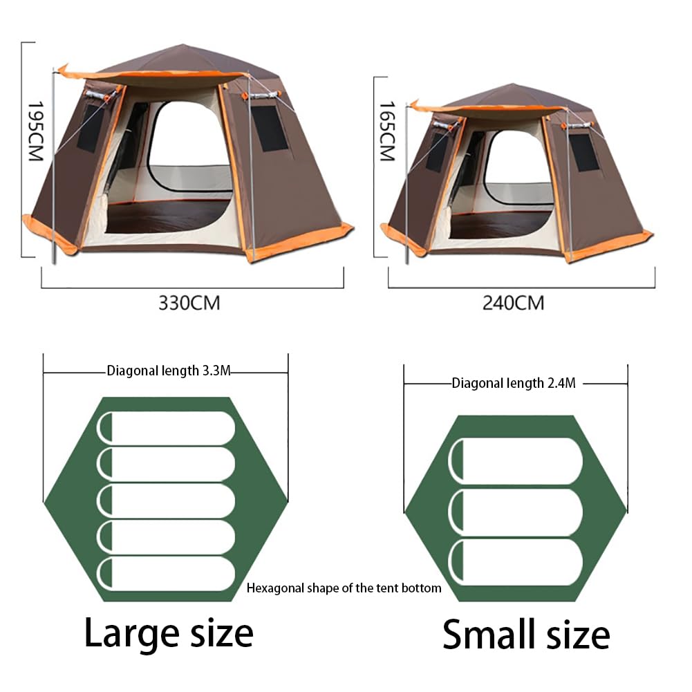 Campingzelt 5-8 Personen, 3-4 Jahreszeiten Wasserdicht & Winddicht Bodenplane Automatisches Doppelschichten Sechseckig Zelt für Familien Trekking Angeln Garten