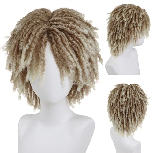 GNIMEGIL Perruque Dreadlock courte homme ombré-blonde Halloween Rocker Cosplay Twist réaliste Rasta