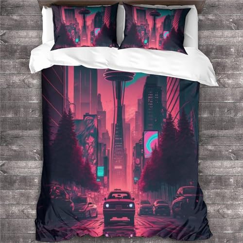 Housse de couette double 200x200cm Downtown Seattle en microfibre douce - 4