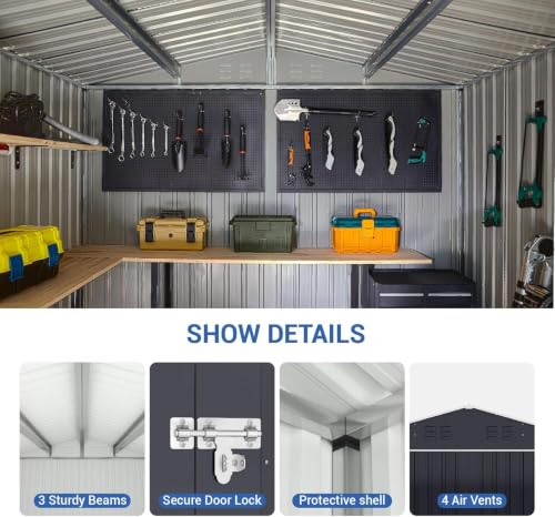 Image of Polar Aurora Outdoor Storage Shed Black 8x12 FT | Metal Garden Shed with Updated Frame Structure, Tool Sheds for Backyard Garden Patio Lawn