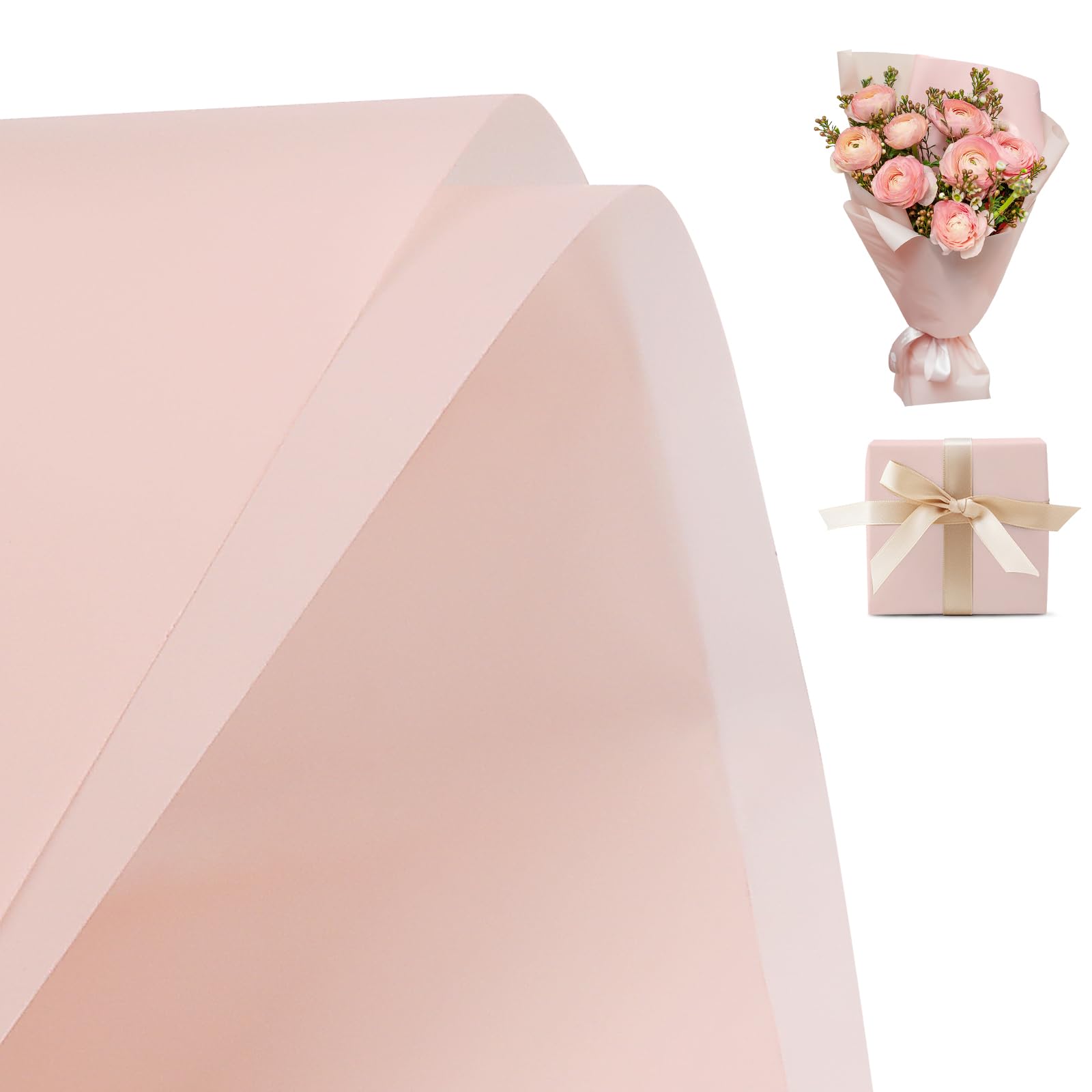 20 Sheets Matte Frosted Flower Bouquet Wrapping Paper,Double Sided Flower Wrapping Paper Waterproof Bouquet Supplies for Florist Wedding Birthdays Party Decoration Gift Wrap 22x22 inch(Coupled Pink)