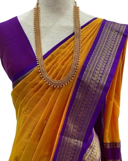 Image of Women's Kanjivaram Cotton Silk Saree South Indian Paithani Sari | gadwal cotton sarees with Zari Border and Blouse Piece - Suitable For All Indian Occasions and Festivals 191