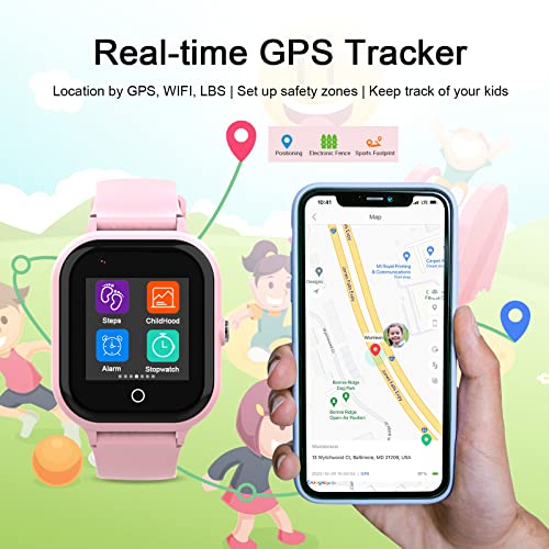 wonlex Kids Smart Watch with GPS Tracker and Calling, 4G Smartwatches Girls Boys with SIM Card SOS Camera Voice Video Call School Mode for Kids Children Aged 4-12 Birthday Gifts (Pink)2