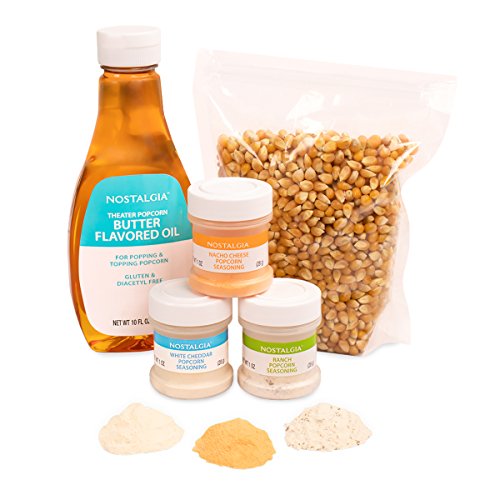 Nostalgia KPK400 Hot Air & Kettle Popcorn Kit, 3 Seasonings, Oil,Popcorn Kernels