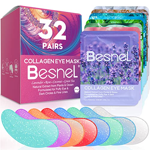 BESNEL Eye Gels 32 Pairs,Natural Plants Eye Masks that Helps Reduce Puffy Eyes,Wrinkles and Dark Circles,Anti-Aging Eye Patches with Collagen Protein,Pearl Extract and Hyaluronic Acid,Eye Moisturizer Treatment