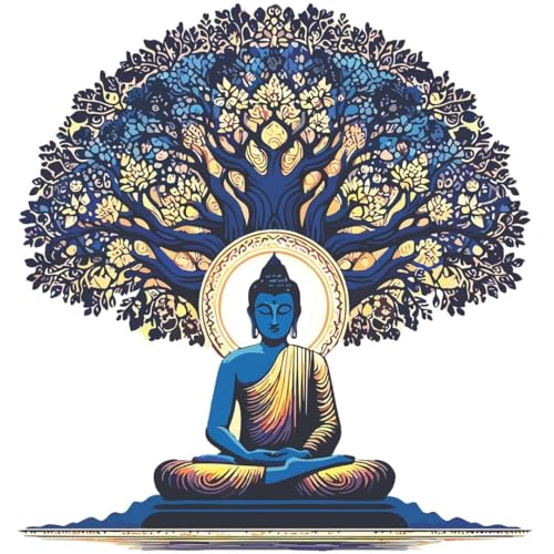 Image of CVANU Meditation Buddha Spiritual Wall Sticker | Self-Adhesive Vinyl Decal for Living Room, Yoga Room & Pooja Room | Peaceful Meditation Art | Wall Decoration Item | 22x23.5 Inch