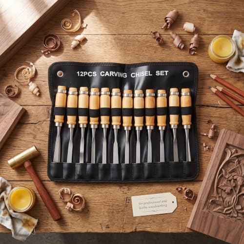 Miniatura 3 de Juego De Cinceles Para Madera, 12 Piezas, Cuchillo Para Tallar Madera Profesional