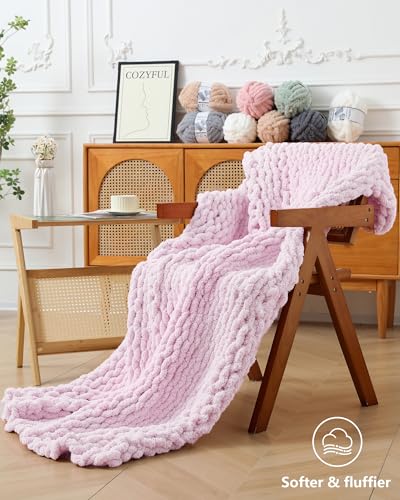 Image of Cozyful Chunky Yarn for Hand Knitting, #9 Thick Jumbo Big Chunky Yarn for Crocheting, Super Chunky Knit Blanket Yarns, Large Chunky Chenille Yarns, 8 Pack (30 yds 8 oz Each Skein), Blush Pink