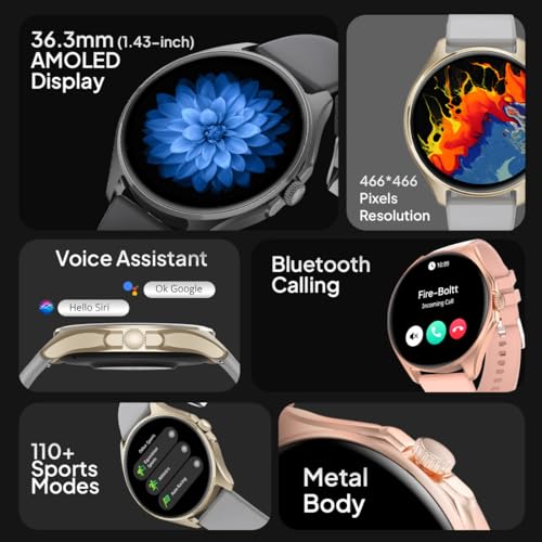 Image of Fire-Boltt Boltt Fire Apollo 2 Smartwatch 36.3Mm (1.43 Inch) AMOLED Display, Bluetooth Calling,100+ Sports Modes,Voice Assistant,Health Suite, IP67 Water Resistant, Smart Notifications. (Dark Grey)