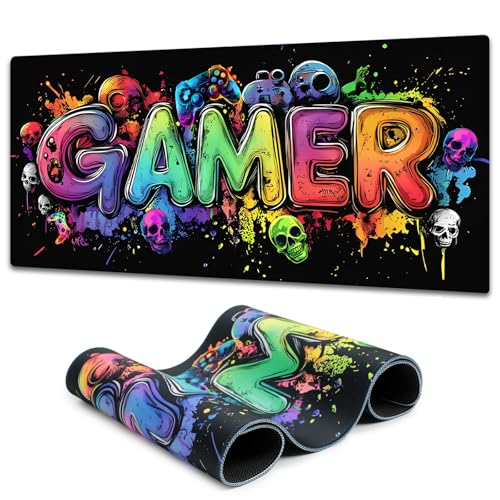 SparkLia Gamer Blacklight Mouse Pad – UV Reactive Neon Gaming Desk Mat with Skull Design,...