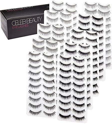 Celeb Beauty Eyelash Splashes 100 Pair Faux Lashes Variety Pack – Reusable Fake Eyelashes in 10 Styles – Hypoallergenic Strip False Lashes Set with Soft Natural, Fluttery Wispies, & Dramatic Falsies