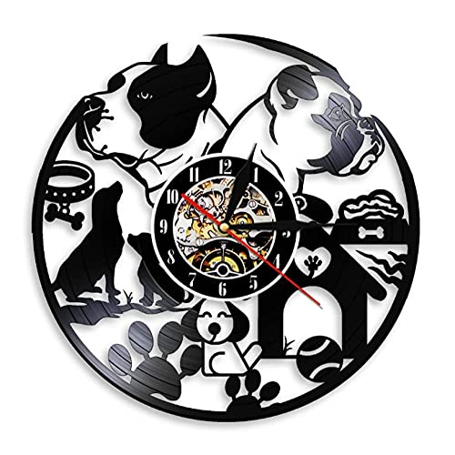 Luce notturna a led Amo i cani Negozio di animali domestici Orologio da parete decorativo Cucciolo Razze di cani Orologio da parete in vinile Orologio appeso Amanti dei cani Proprietari di animali Re