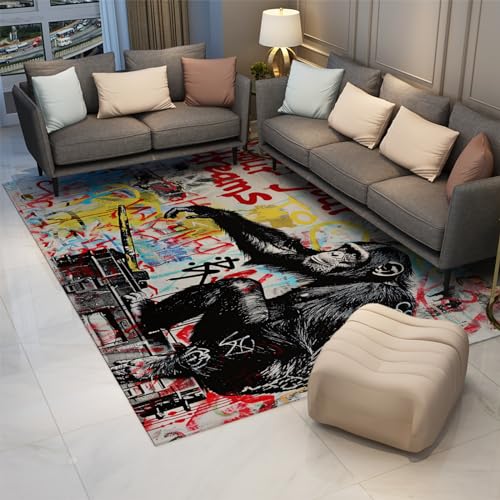 Tapis graffiti multicolore doux grand format pour chambre à coucher - 3