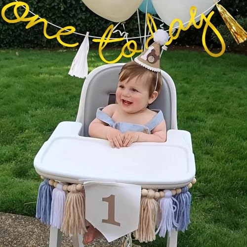 Image of Rozi Decoration One Today Cursive Golden Hanging Banner with Golden & White Tassel Garland for First Birthday Decoration