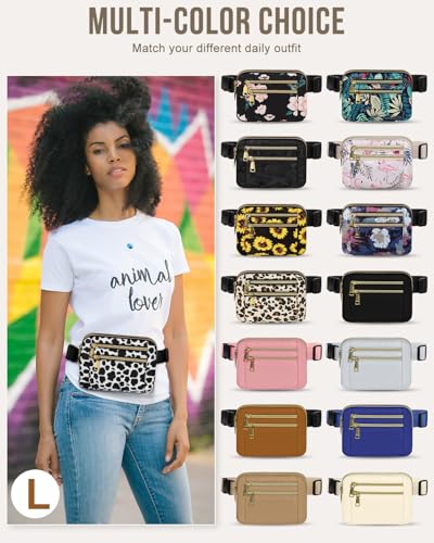 Image of Fanny Packs for Women 4 Zip Pocket Crossbody Belt Bag Waist Bags | Waterproof, Fashion Waist Pack, Crossbody Bags for Women, with Adjustable Strap, for Workout,Running,Traveling(Cow Print,L)