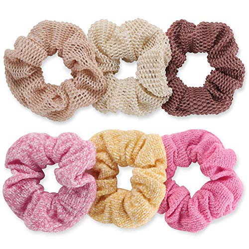 Scrunchies for Hair, Funtopia Knit Hair Scrunchies Soft Hair Bobbles Scrunchy Hair Ties Ropes Ponytail Holder Elastic Hair Bands Hair Scrunchies for Girls and Women Hair Accessories, 6 Pack