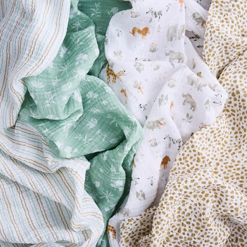 Image of aden + anais Essentials Cotton Muslin Swaddle, Breathable Baby Blanket, Ideal for Boys, Girls, Newborns, Babies & Infants, Receiving Blanket, Soft and Lightweight Wrap, 4 Pack, Giraffe Safari